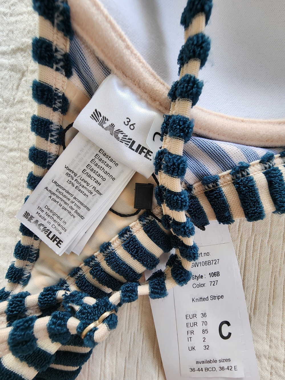 NWT Beachlife Knitted Stripe Underwire Bikini Top - Size EUR 36C / UK 32C - Picture 5 of 5